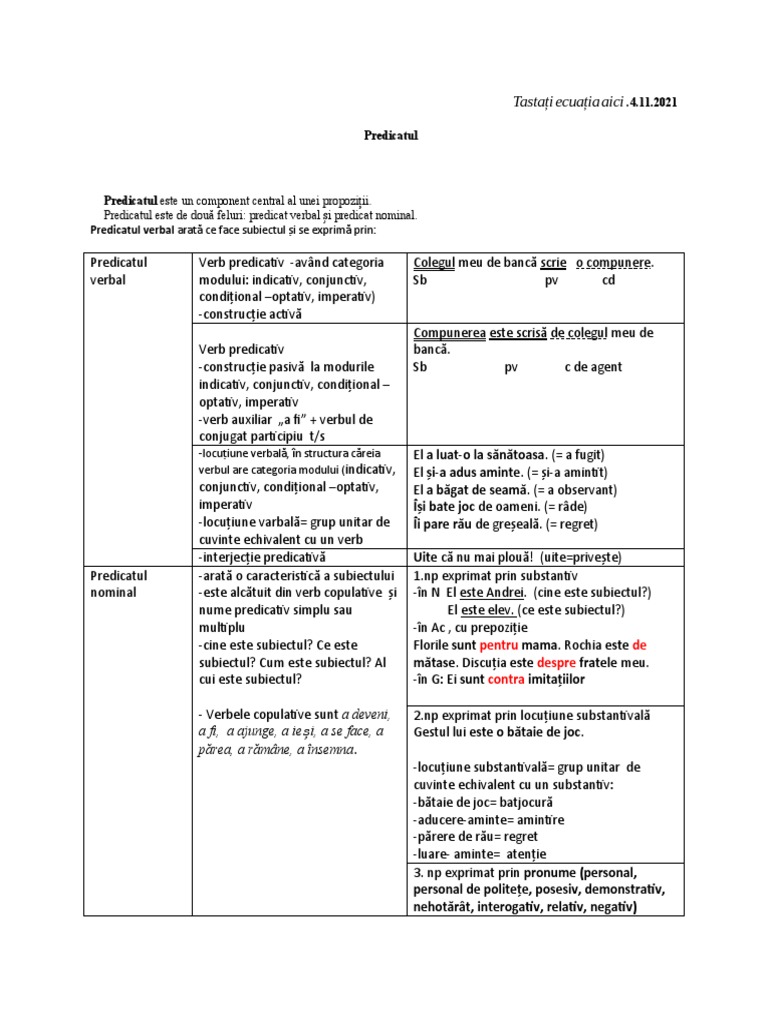 La Ce Intrebari Raspunde Numele Predicativ CJEX - 8 - 04.12.2021 - Predicatul Verbal. Predicatul Nominal. Numele