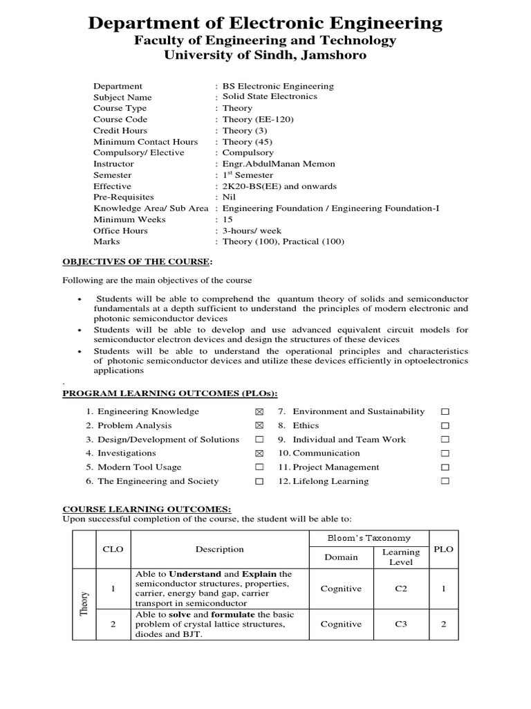 20 solid state electronics course outline pdf semiconductors 