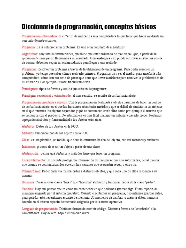 Diccionario | PDF | Lenguaje de programación | Objeto (informática)