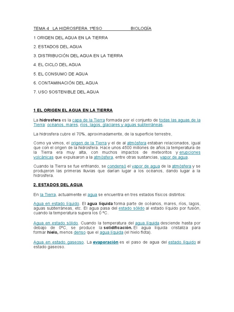 La Hidrosfera: Origen y Uso Sostenible | PDF | Agua | El ciclo del agua