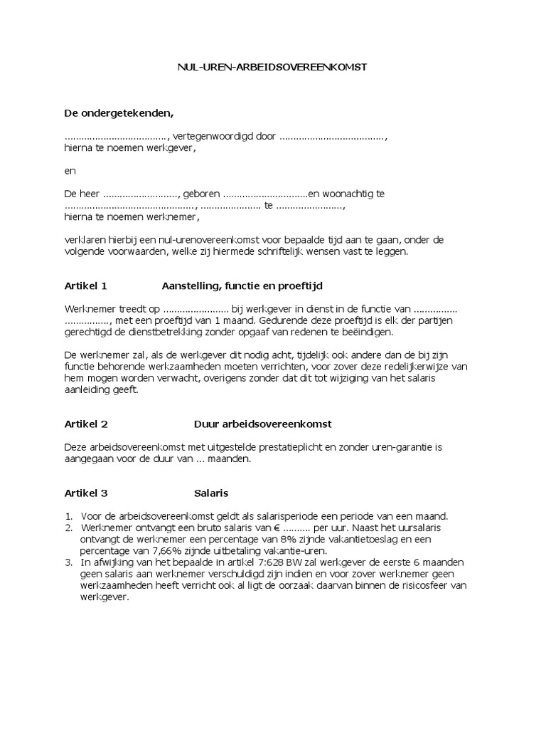 0 Uren Contract  PDF