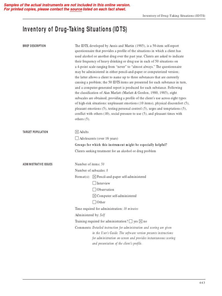Inventory of Drug Taking Situations-Explain | PDF | Relapse | Substance ...