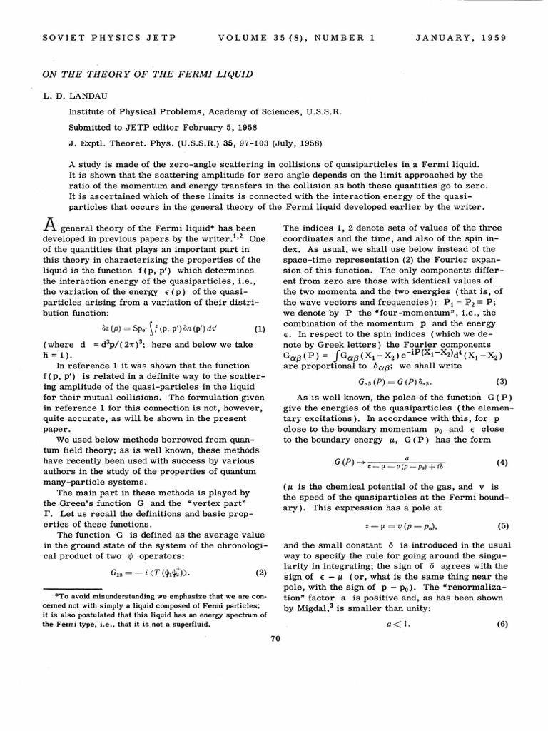 Fermi Liquid Theory and Quasiparticle Scattering | PDF | Physics ...