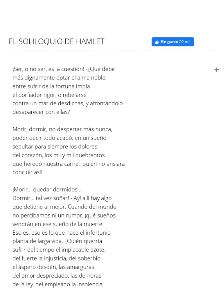 El Soliloquio De Hamlet Poema De William Shakespeare Pdf Aldea 