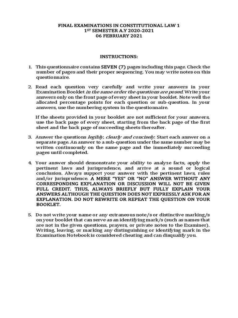 Constitutional Law Final Exam 2021 | PDF | Presidents Of The United ...