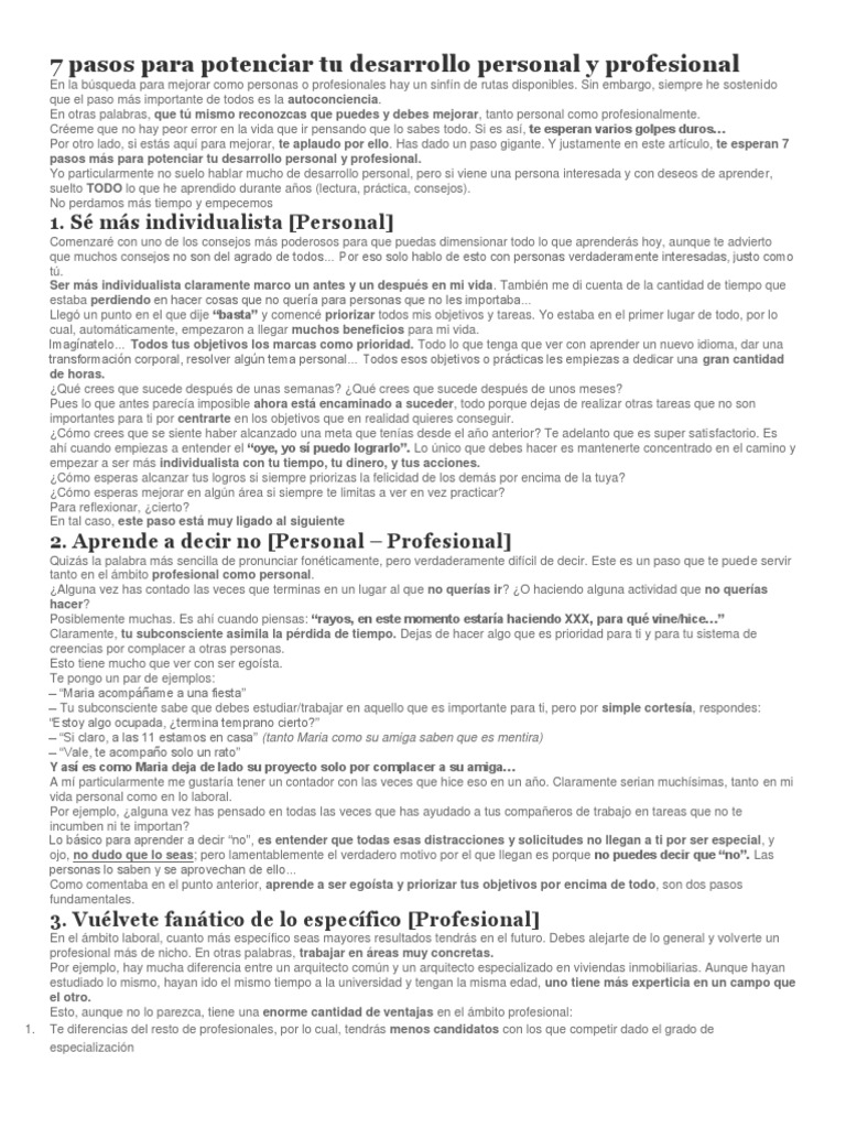 7 Pasos para Potenciar Tu Desarrollo Personal y Profesional | PDF ...