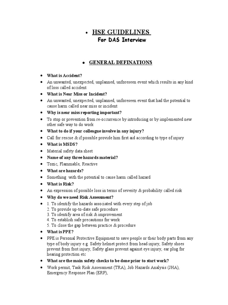 HSE Guidelines for Safety Interviews | PDF | Personal Protective ...