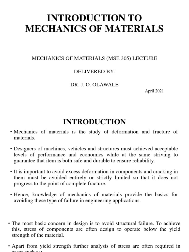 Introduction To Mechanics of Materials - MSE 305 | PDF | Strength Of ...