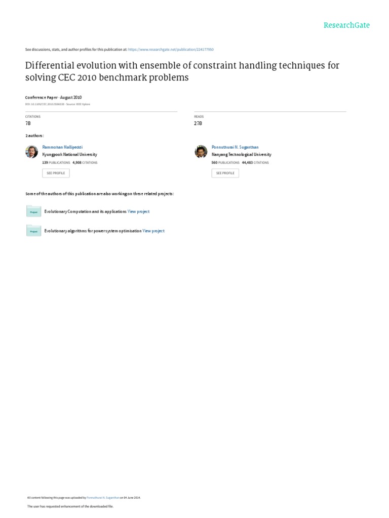 Differential Evolution With Ensemble of Constraint | PDF | Mathematical ...