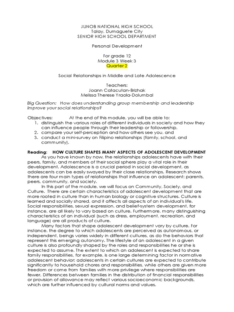Adolescent Social Relationships Module | PDF | Adolescence | Cognition