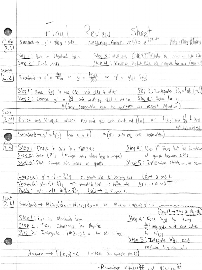 Diff Eq Final Review Sheet | PDF
