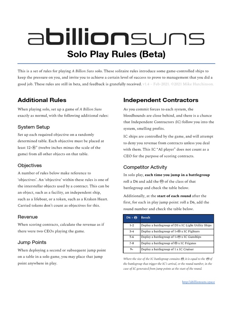 Solo Play Rules (Beta) : Additional Rules Independent Contractors | PDF ...
