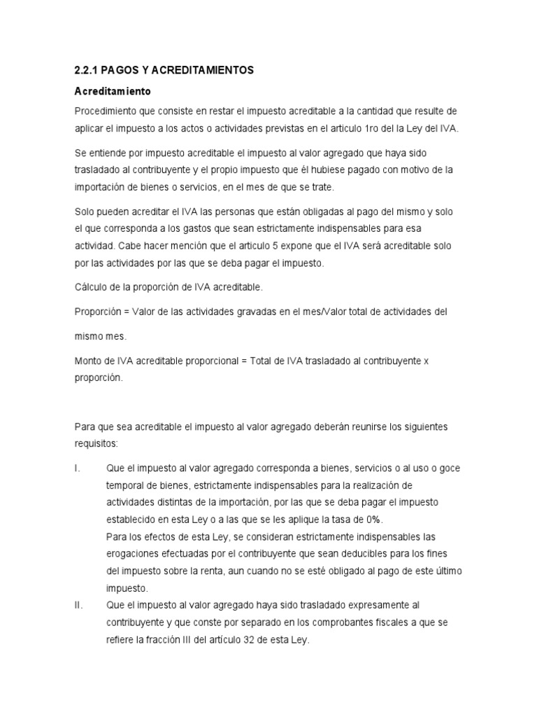 Acreditamiento y Proporción de IVA | PDF | Impuesto al valor agregado ...