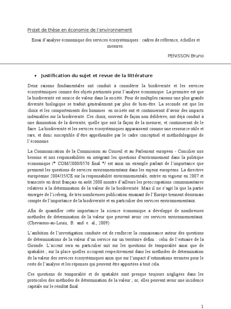 projet de  en economie final biodiversite service ecosystemique