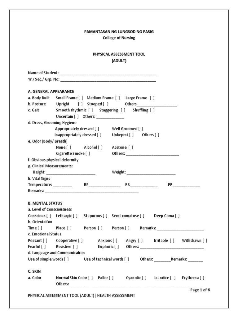 Adult Physical Assessment Tool | PDF | Neck | Human Anatomy