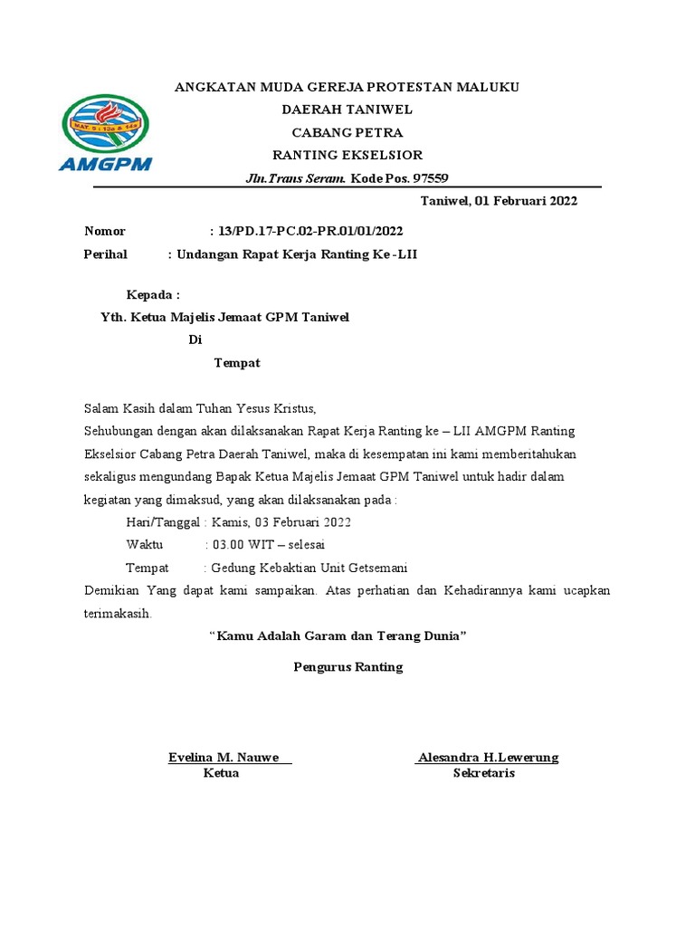 Undangan Rapat Kerja Ranting AMGPM | PDF
