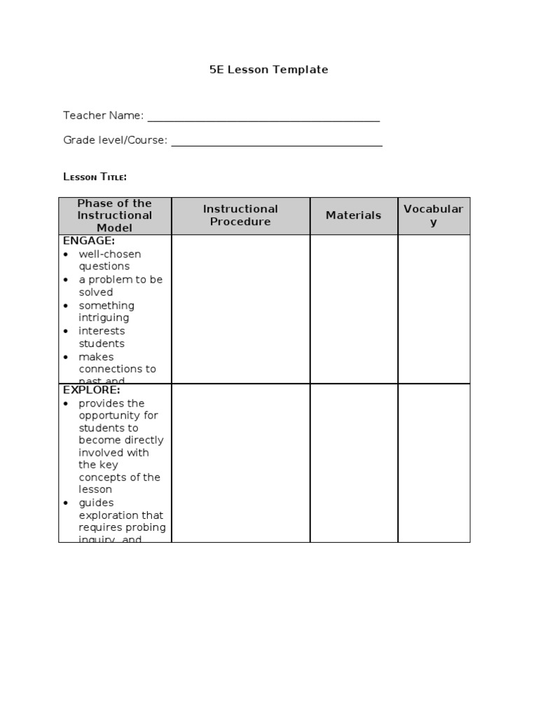 5E Lesson Plan Template | PDF