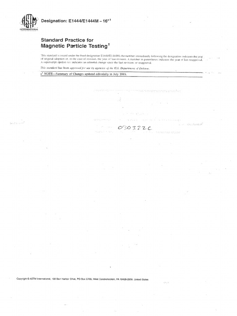Astm E1444 16 Standard Practice For Magnetic Particle Examination Pdf
