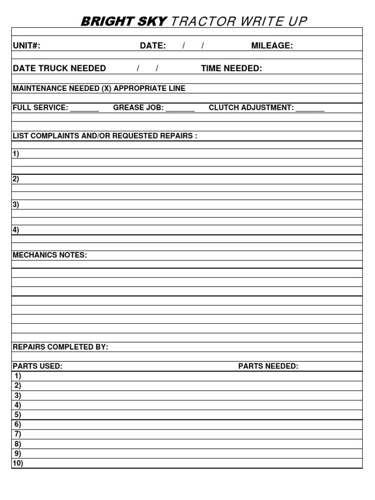 Tractor Maintenance Request PDF Computers Technology Engineering