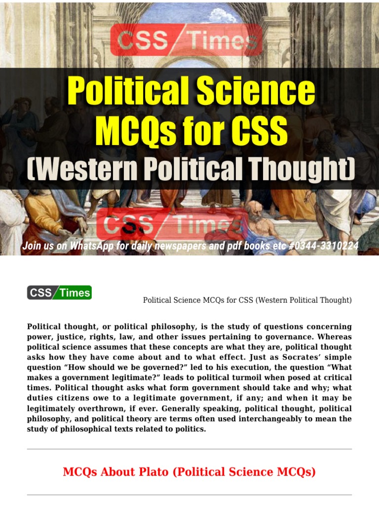 Political Science MCQs For CSS (Western Political Thought) | PDF ...