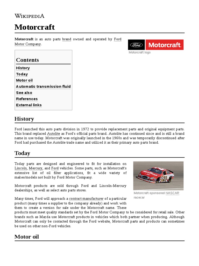 Motorcraft: Motorcraft Is An Auto Parts Brand Owned and Operated by ...