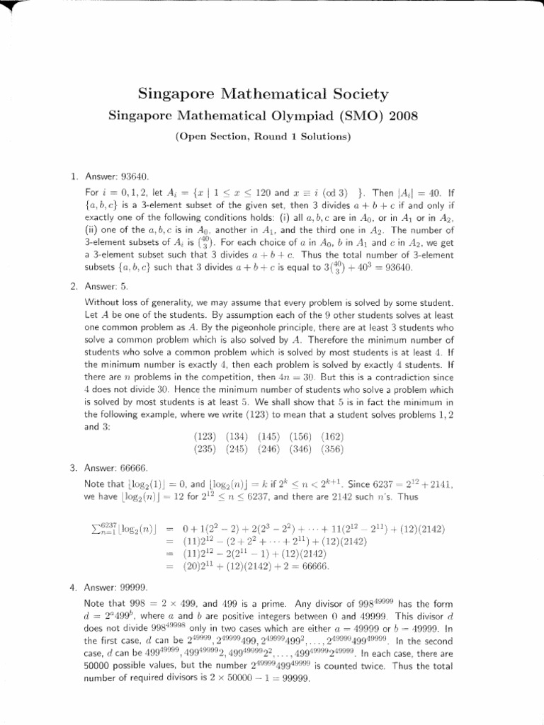 SMO 2008 Round 1 Solutions | PDF