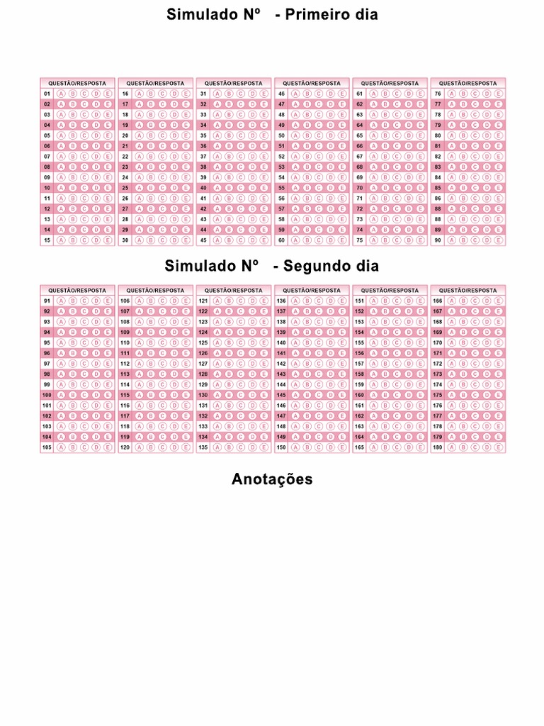 Cartão Resposta Modelo ENEM | PDF