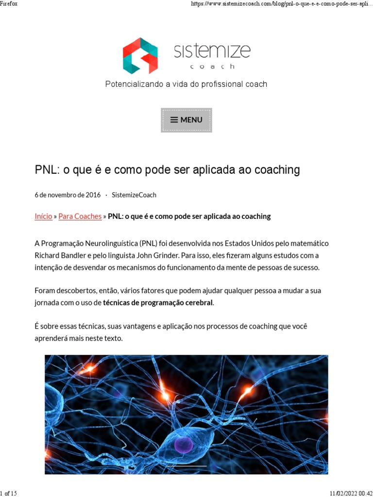PNL o Que É e Como Pode Ser Aplicada Ao Coaching - SistemizeCoach | PDF ...