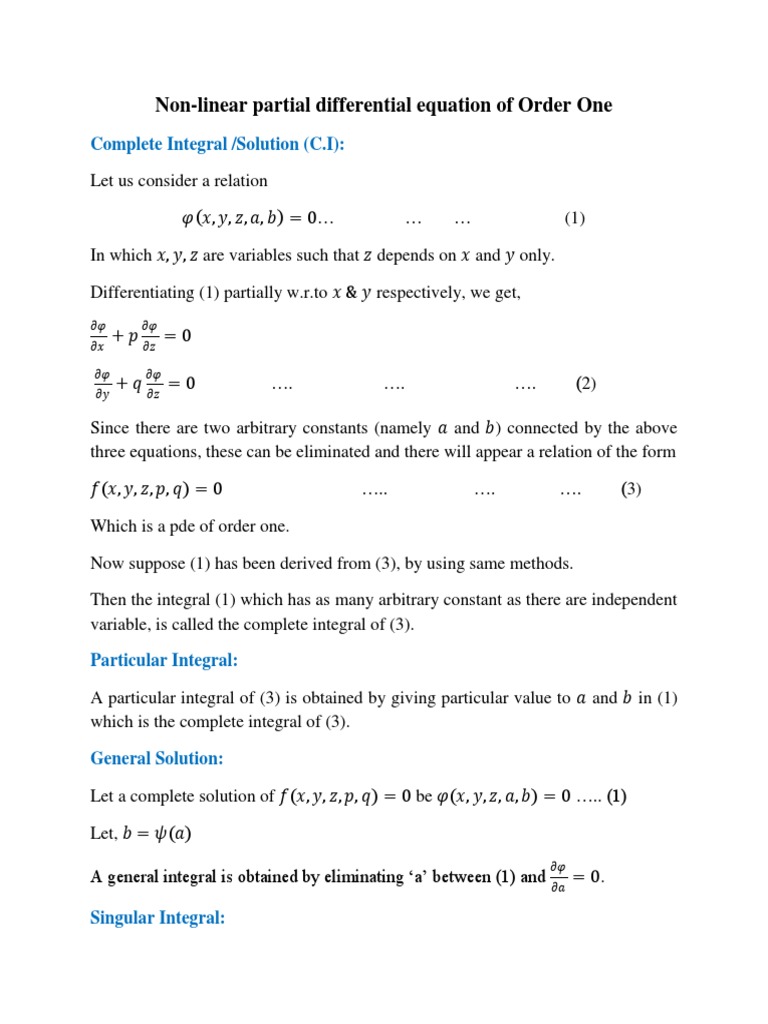 Non-Linear Partial Differential Equation of Order One: Complete ...