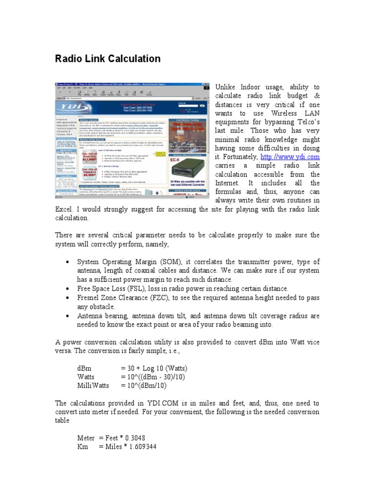 Wireless LAN Radio Link Guide | PDF | Decibel | Radio