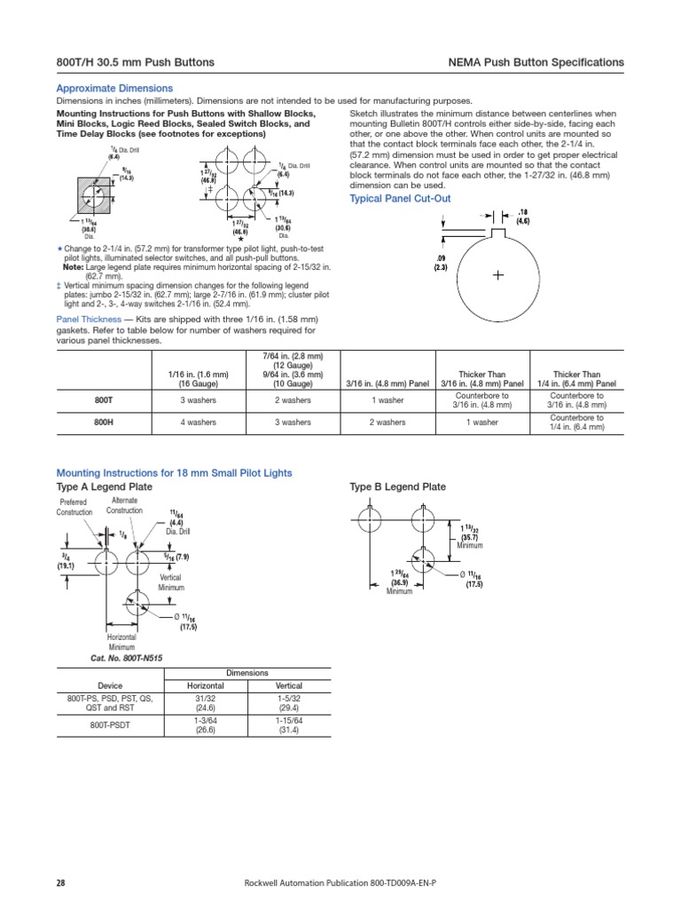 800T/H 30.5 MM Push Buttons NEMA Push Button Specifications ...