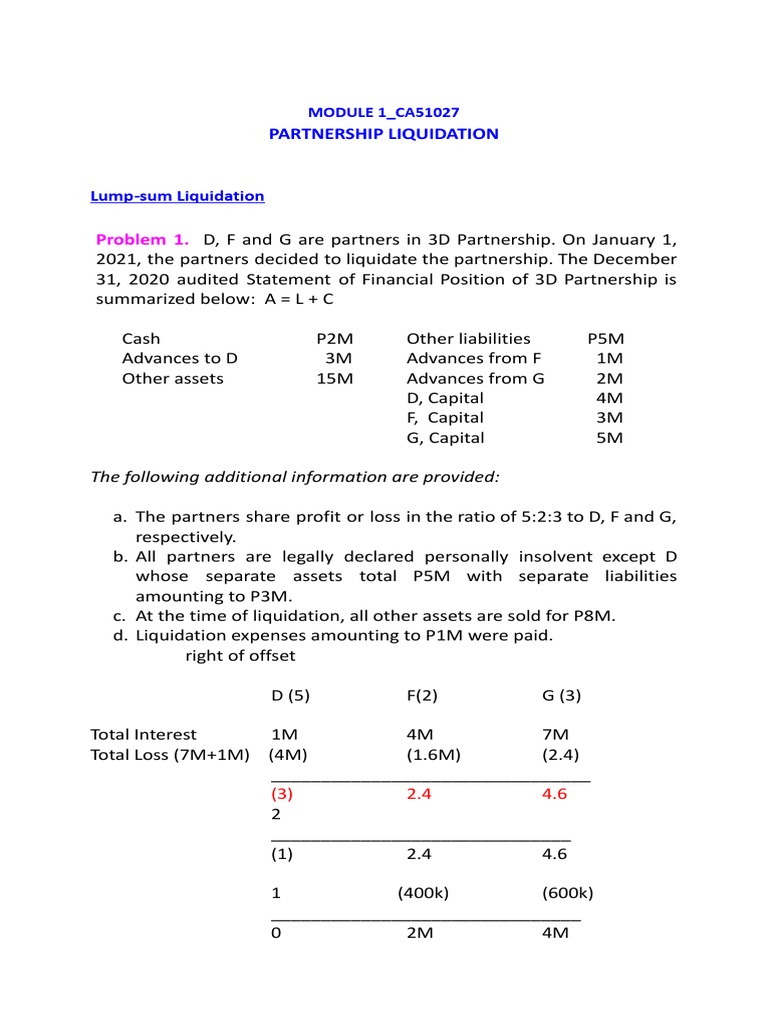 Partnership Liquidation Scenarios and Calculations | PDF | Balance ...
