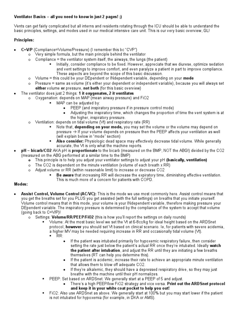 Ventilator Basics Notes | Download Free PDF | Breathing | Pulmonology
