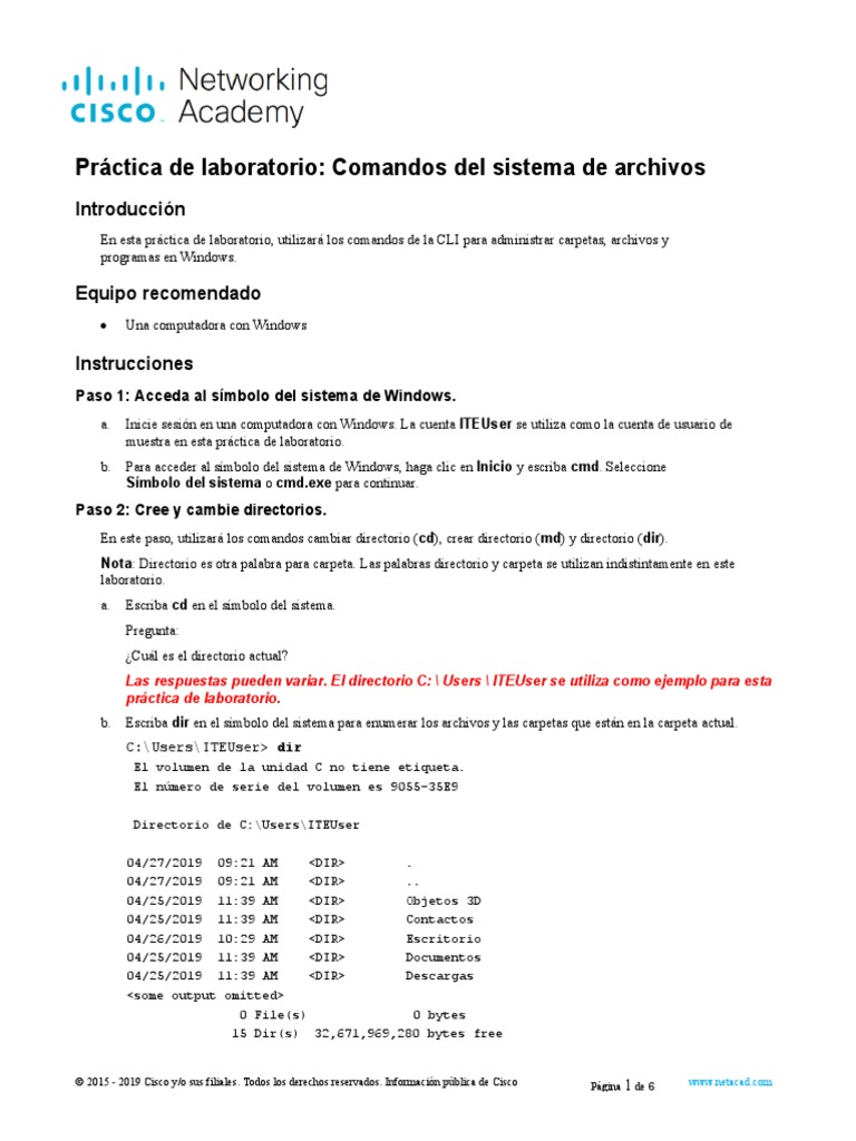 11.4.2.7 Lab File System Commands PDF Archivo de computadora