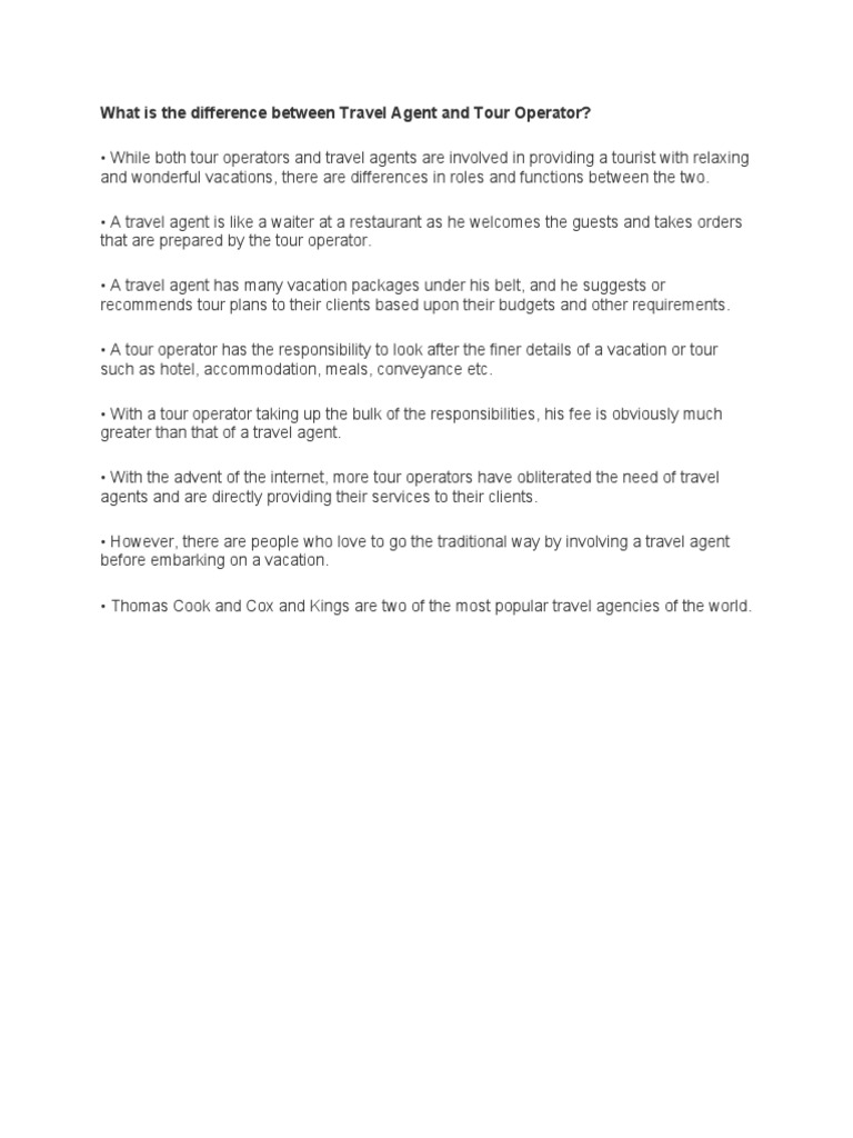 What Is The Difference Between Travel Agent and Tour Operator 2 PDF