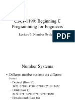 CSCI-1190: Beginning C Programming For Engineers: Lecture 6: Number Systems