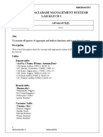 20Cs2016L - Database Management Systems Lab Batch 1: Ex. No. 3 Advanced SQL