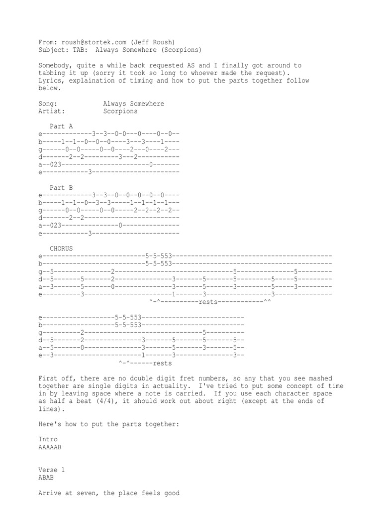 Always Somewhere (Guitar Tabs) | Song Structure | Musical ...