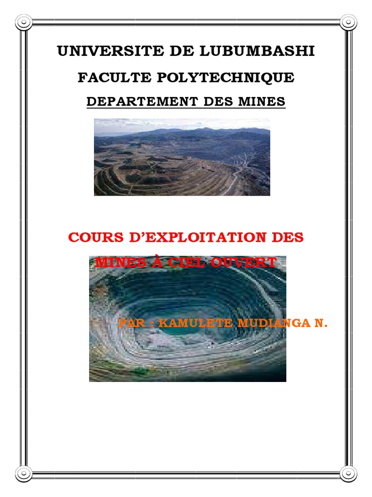 Cours d'Exploitation des Mines à Ciel Ouvert | PDF | Exploitation ...