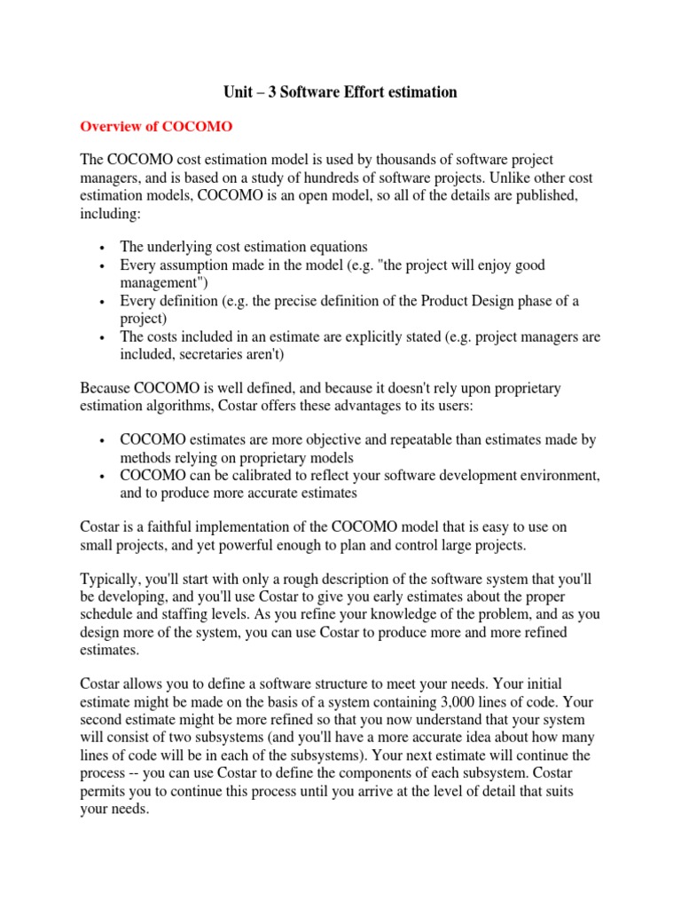 COCOMO Model Overview in Software Estimation | PDF | Computer ...