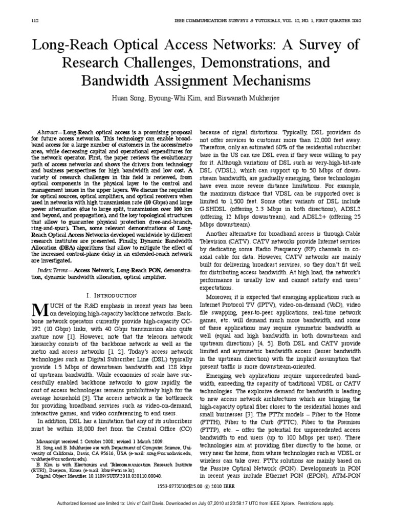 Long-Reach Optical Access Networks Survey | PDF | Fiber To The X ...