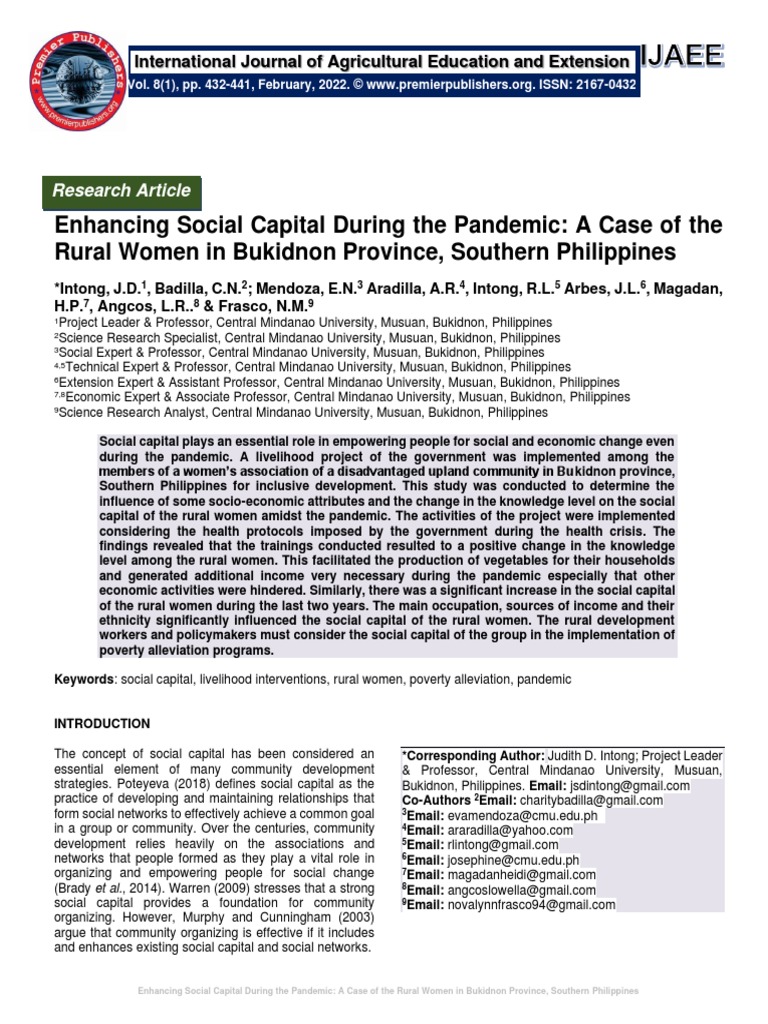 Enhancing Social Capital During The Pandemic: A Case of The Rural Women ...