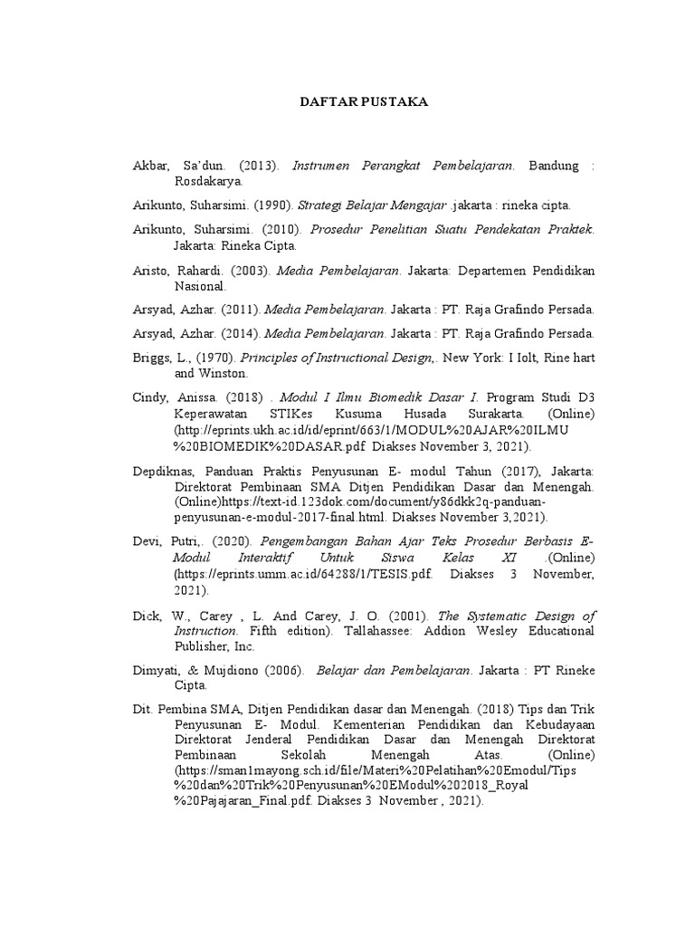 Daftar Pustaka Pembelajaran E-Modul | PDF