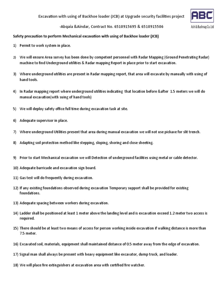 Backhoe Loader Excavation Safety Guide | PDF