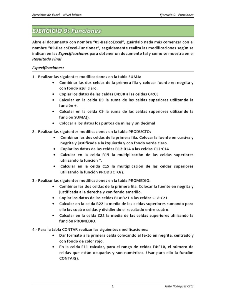 Funciones Básicas de Excel: Ejercicios | PDF | Microsoft Excel | Color