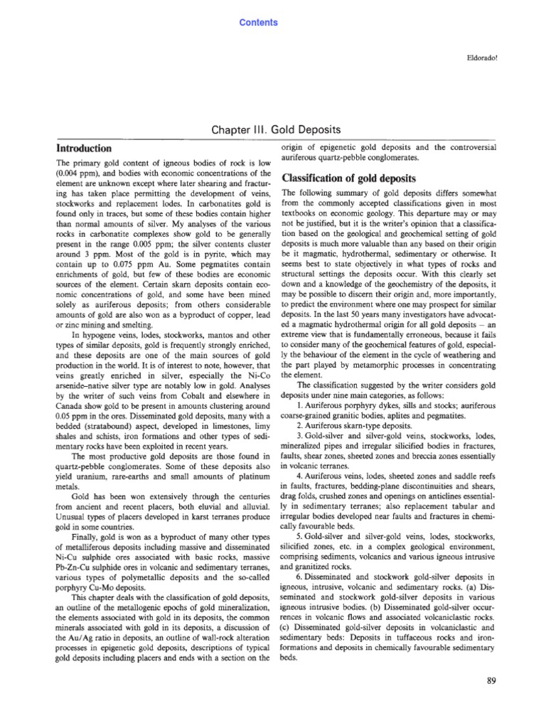 Classification of Gold Deposits | PDF | Rock (Geology) | Petrology