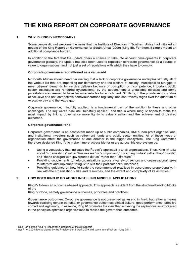 King IV: Enhancing Corporate Governance | PDF | Governance | Risk