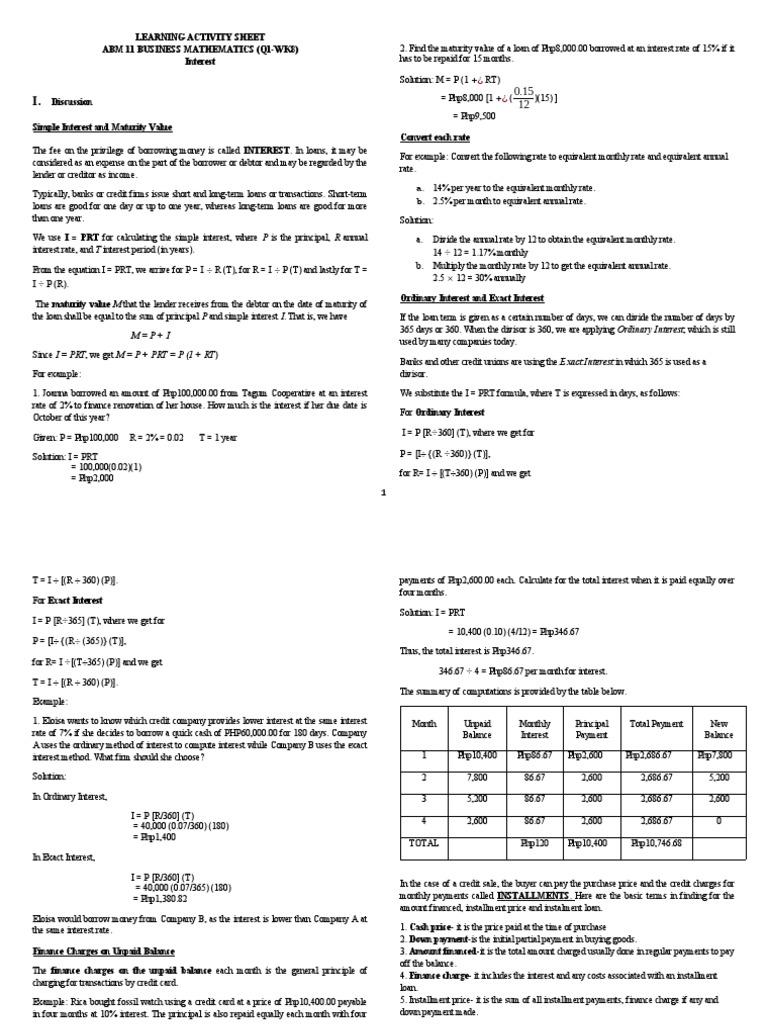 APR Formula and Interest Calculations | PDF | Interest | Finance ...