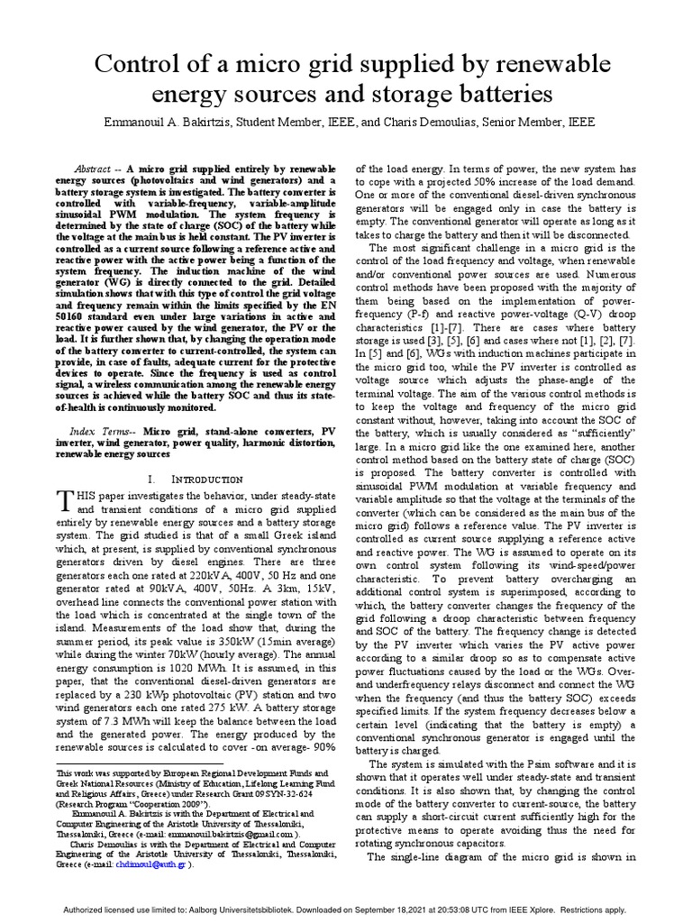Control of A Micro Grid Supplied by Renewable Energy Sources and ...