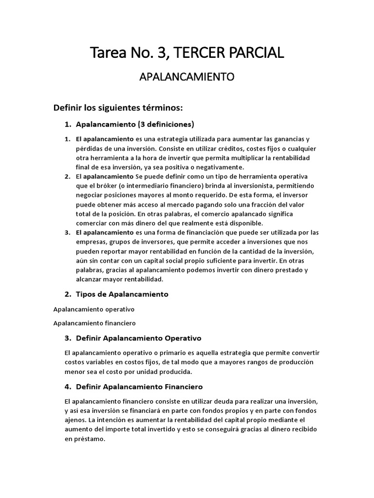 Definiciones y Tipos de Apalancamiento | PDF | Apalancamiento (Finanzas ...